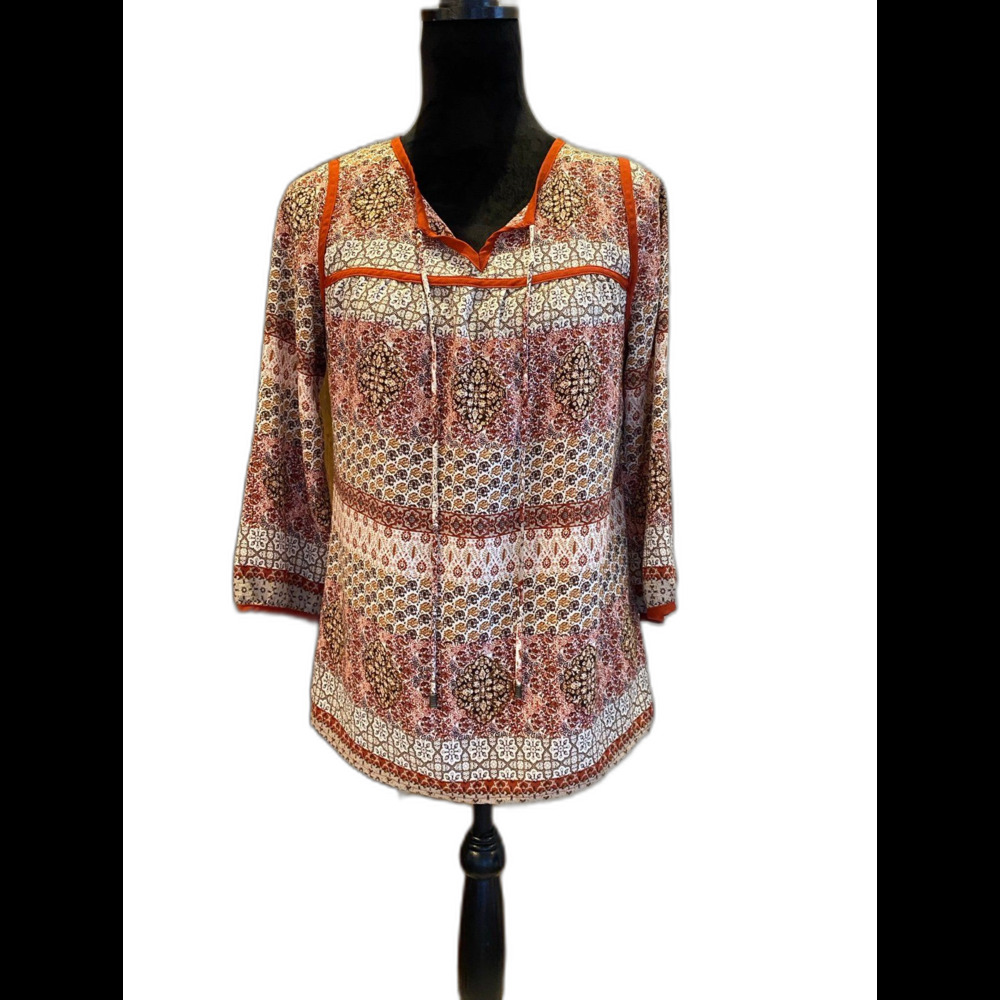Skies Are Blue Womens Size 8 Boho Rust Tan Blouse Top for Spring‎ & Summer